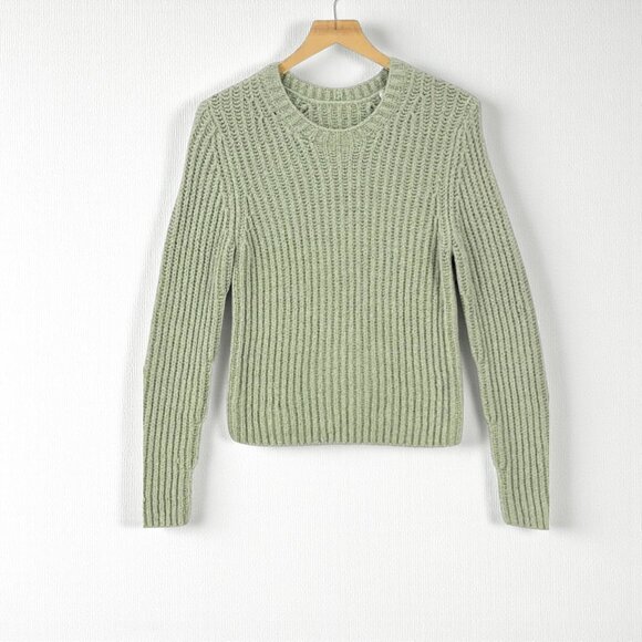 NWT VINCE Crimped Cotton Sweater Womens Size Medium, Green Crew Neck Long Sleeve - Picture 4 of 5
